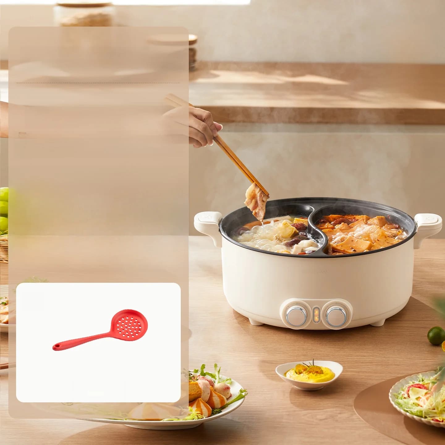7 L elektrisk hot pot med dubbla zoner och oberoende temperaturkontroll