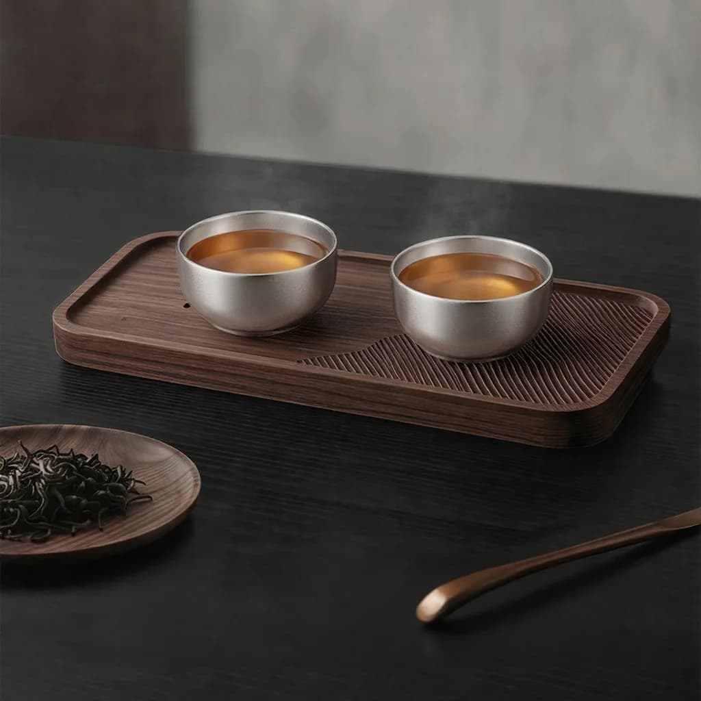 Set med dubbla koppar av ren titan för kung fu-te 55ml