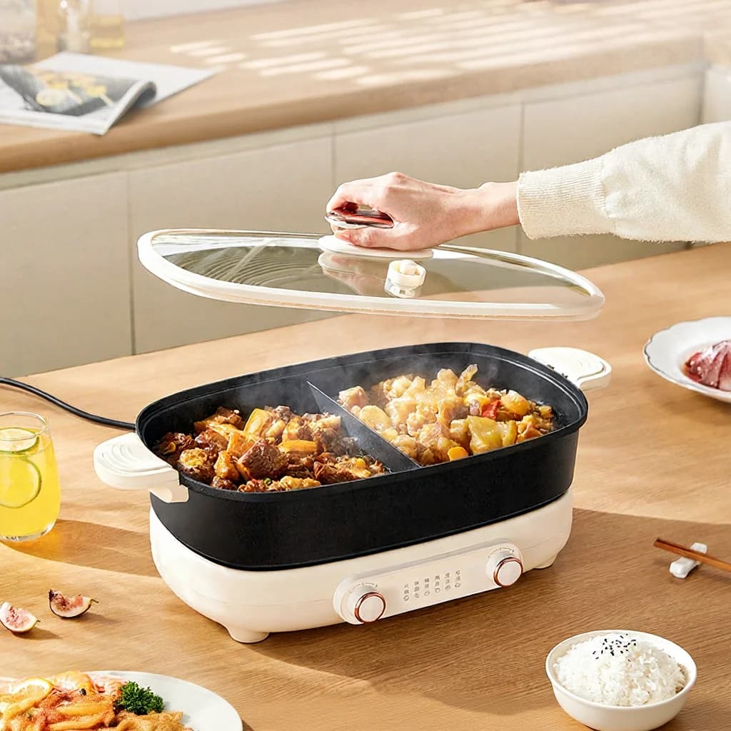 Delad elektrisk hot pot 7L med oberoende temperaturkontroll i två zoner