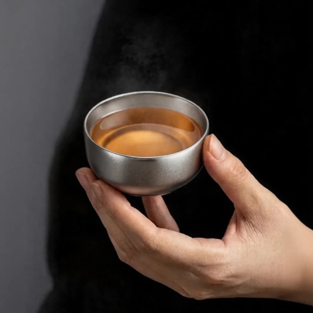 Tekoppset i ren titan 55 ml, handgjort, slät finish