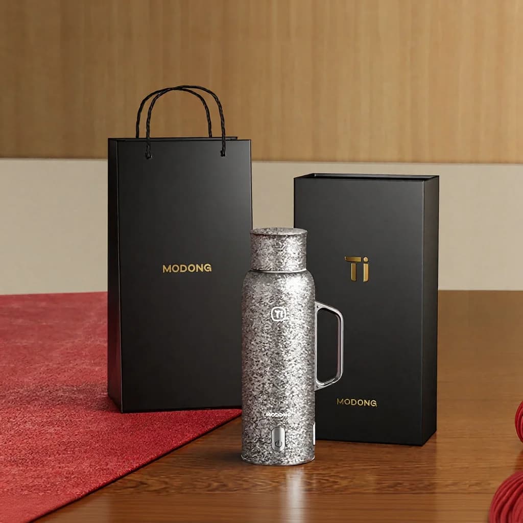 Isolerad rese-mugg i ren titan med magnetiskt lock