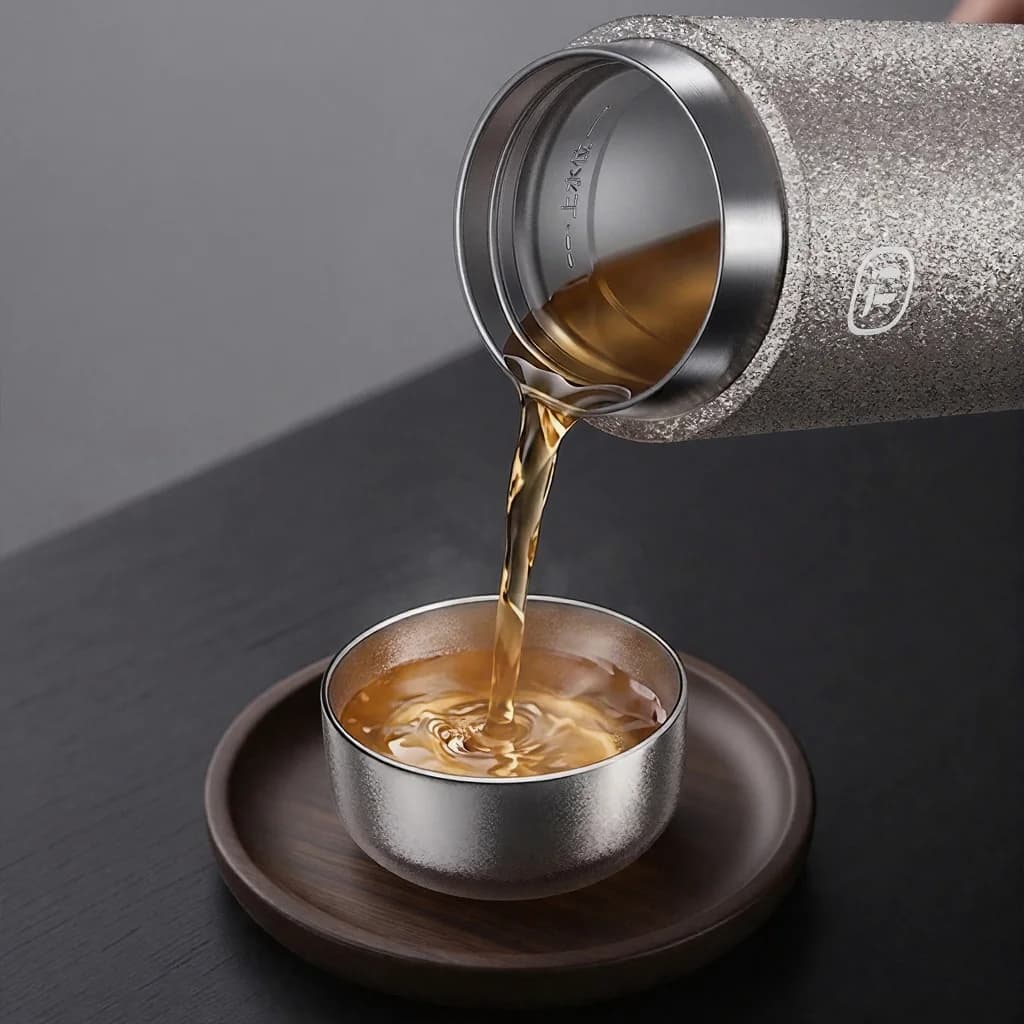 Set med dubbla koppar av ren titan för kung fu-te 55ml
