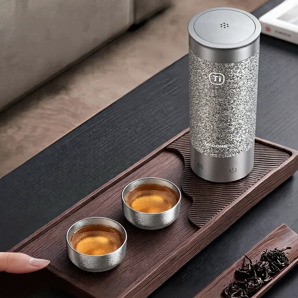 Set med dubbla koppar av ren titan för kung fu-te 55ml