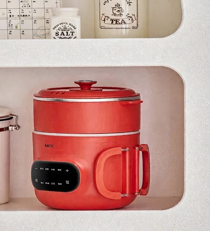 Mini elektrisk matlagningsgryta 2L nonstick med keramisk insats och ånginsats