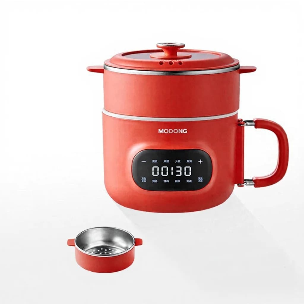 Mini elektrisk matlagninggryta 2 L med nonstick-keramikinsida och ångkorg