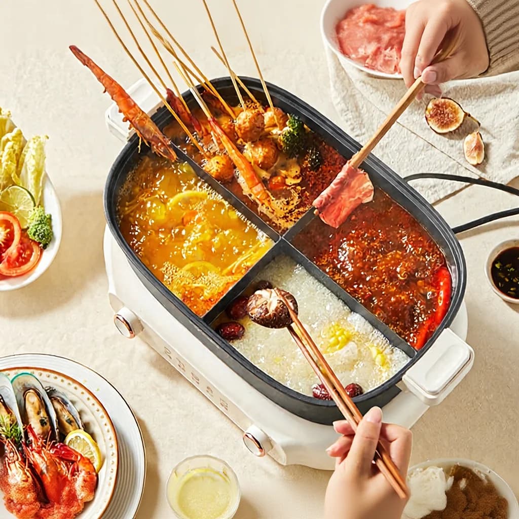 Delad elektrisk hot pot 7L med skiljepanna och dubbel temperaturkontroll