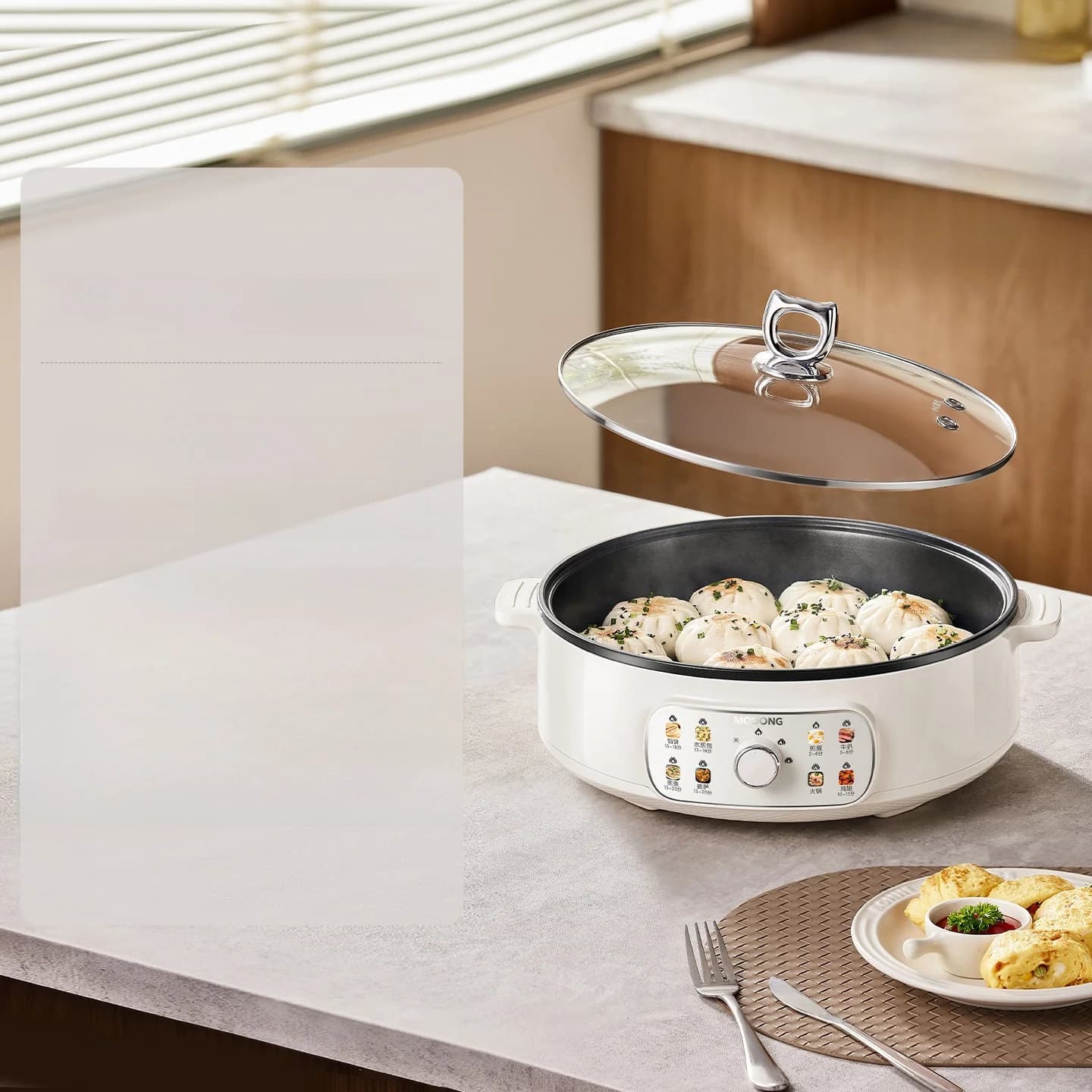 Elektrisk grillpanna med lock 1800W 3 värmelägen non-stick