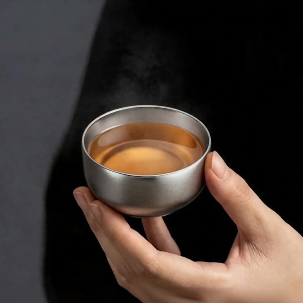 Set med dubbla koppar av ren titan för kung fu-te 55ml