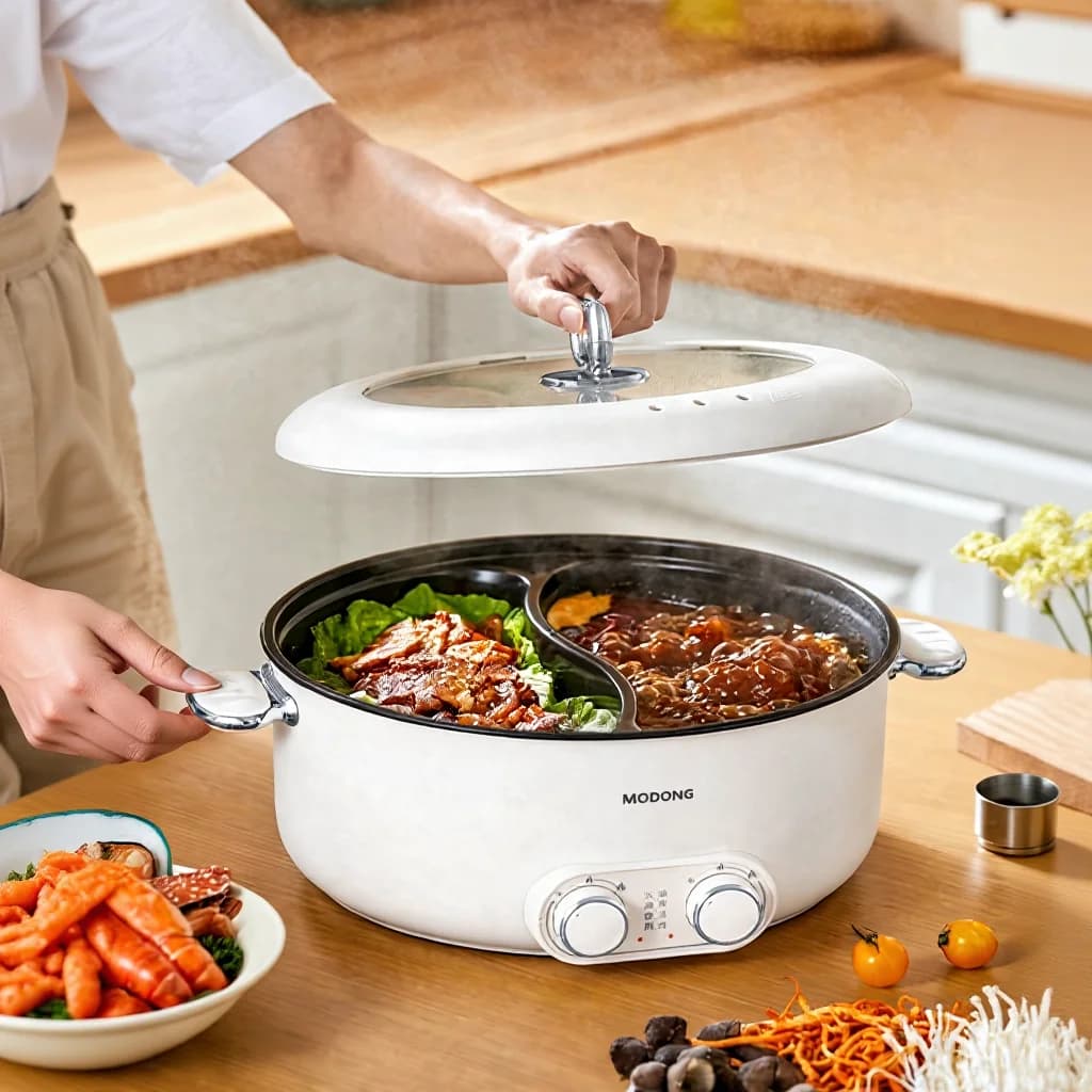 Elektrisk hetgryta med dubbla kontroller, 6L, stor kapacitet, nonstick