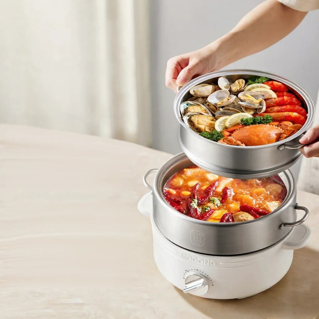Delad elektrisk hot pot i rostfritt stål 2L med 3 värmelägen