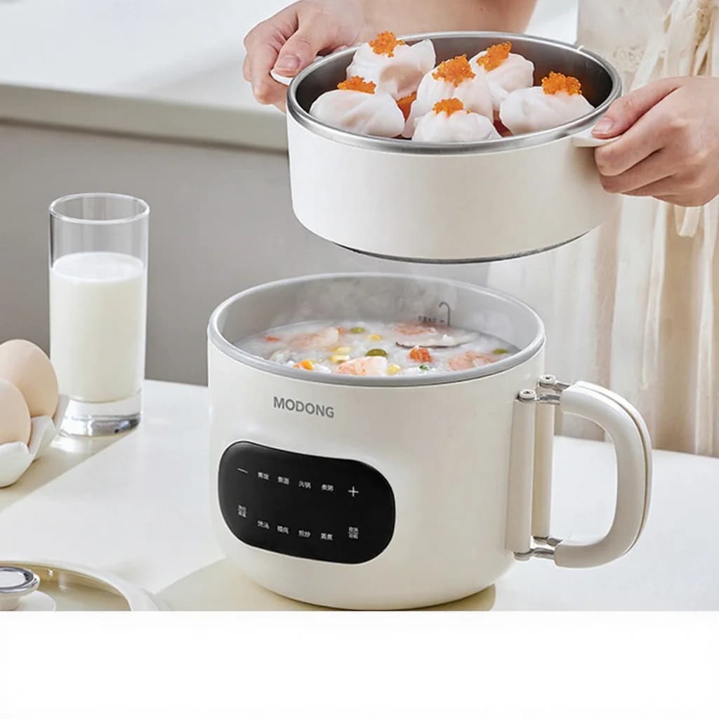 Mini elektrisk matlagninggryta 2 L med nonstick-keramikinsida och ångkorg