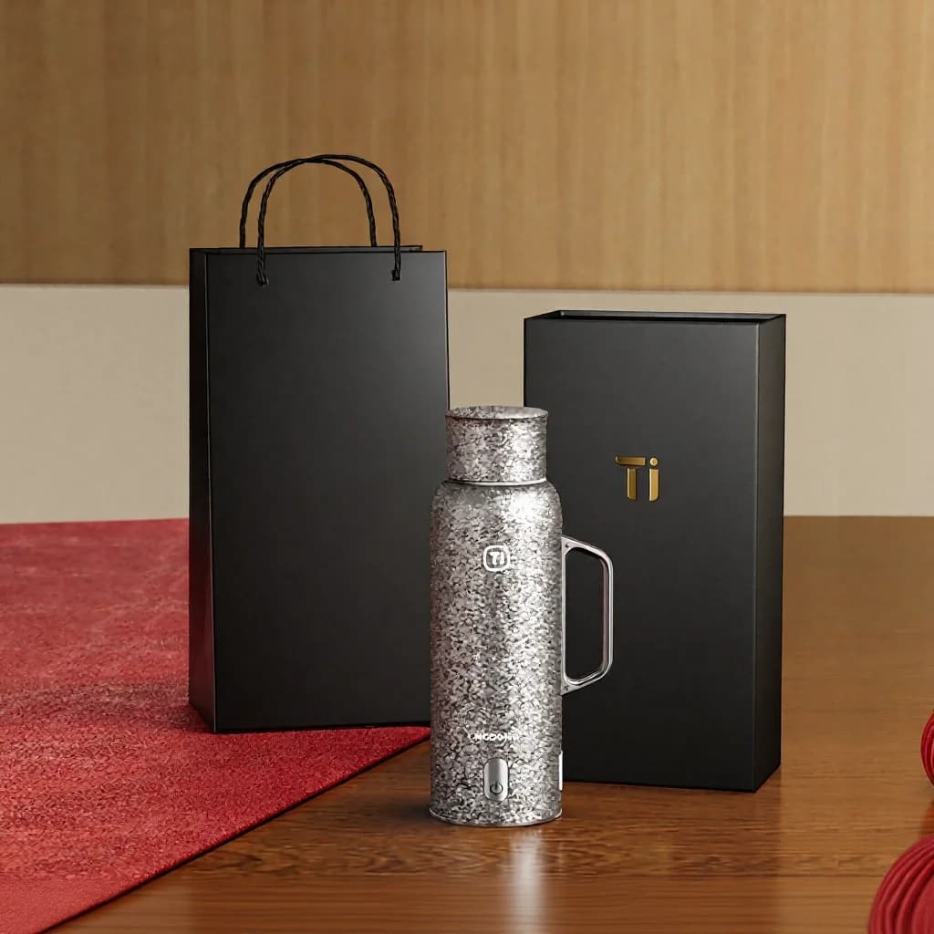 Isolerad rese-mugg i ren titan med magnetiskt lock