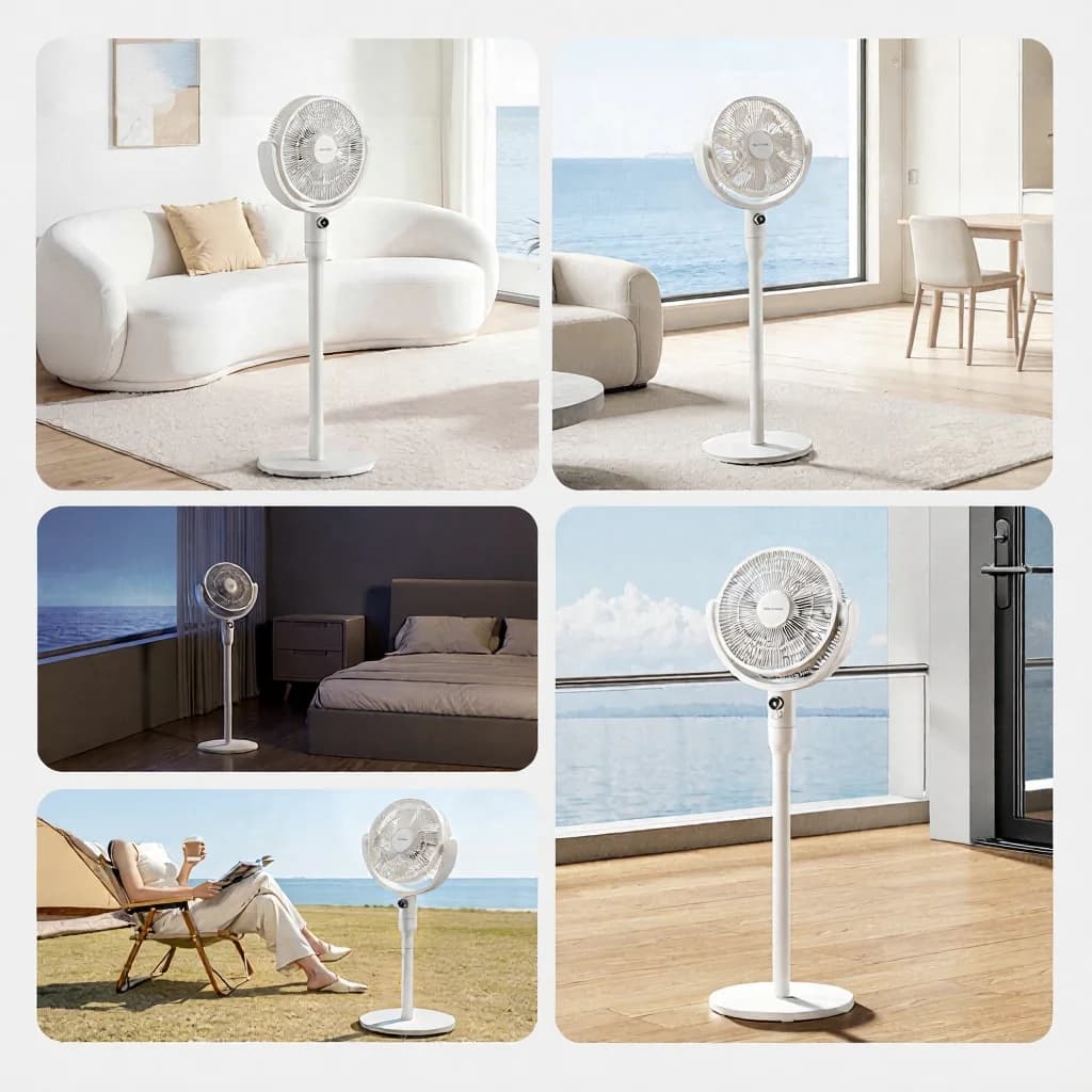 Bordfläkt med luftcirkulation, röststyrning och oscillation