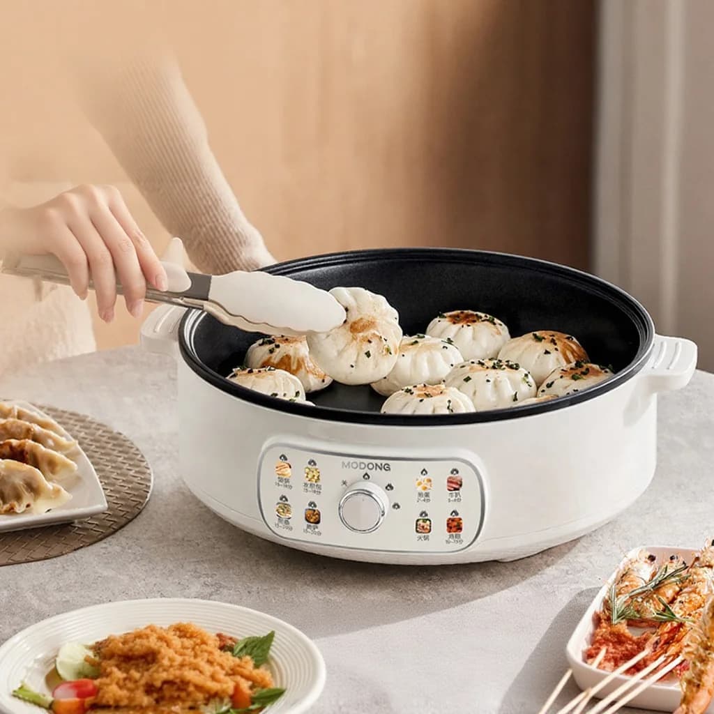 Elektrisk grillpanna med lock 1800W 3 värmelägen non-stick