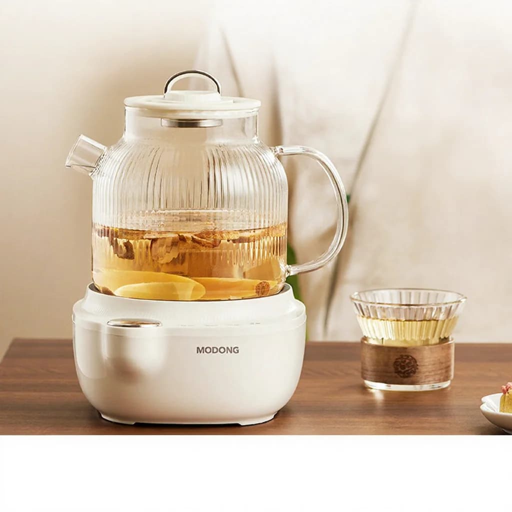 Elektrisk hälsokanna i glas med temperaturkontroll och tedämpare