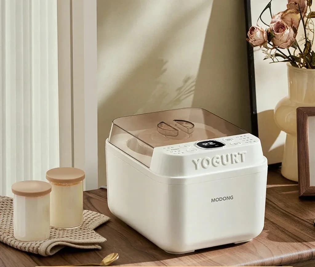 Elektrisk yoghurtmaskin med glaskärl och timer