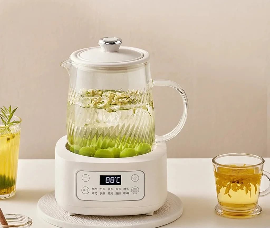 Glas elektrisk hälsokittel 1-1.5L, touchkontroll för te