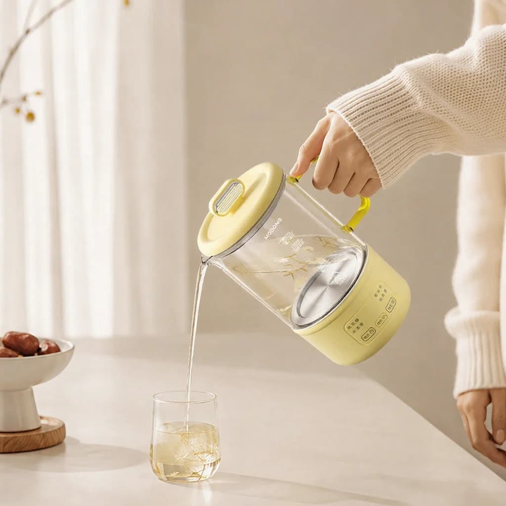 Glas elektrisk hälsokanna 600ml 500W med varmhållning och timer