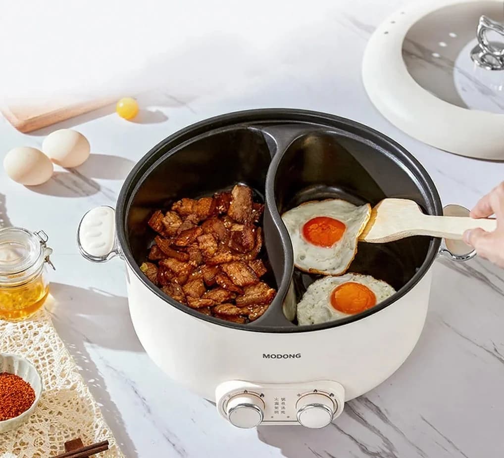 Elektrisk hetgryta med dubbla kontroller, 6L, stor kapacitet, nonstick