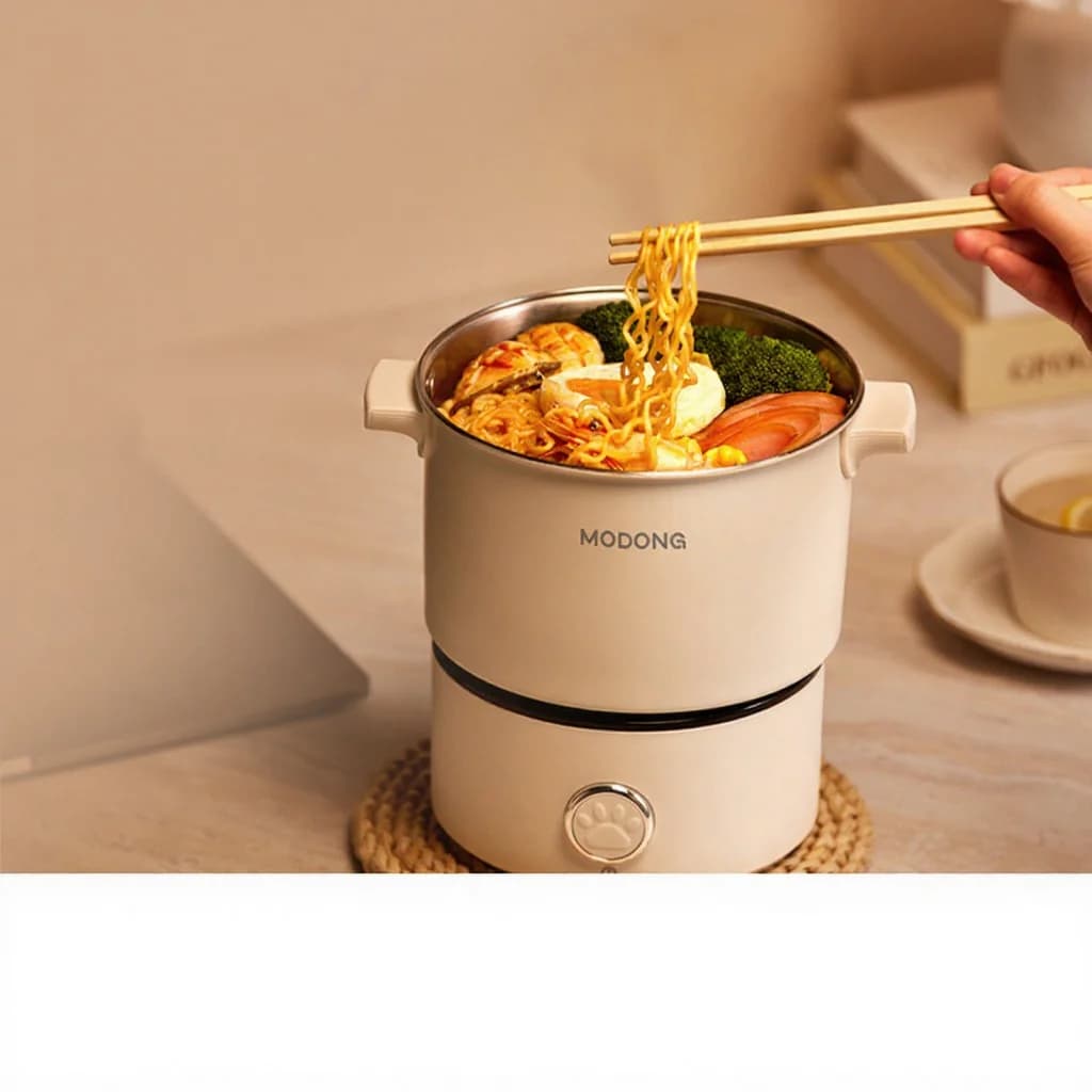 Bärbar elektrisk kokgryta med panna och ånggaller