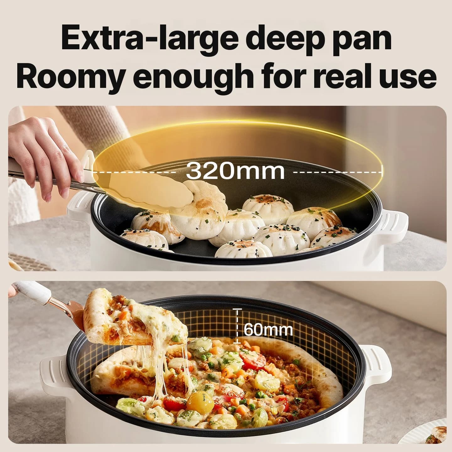 Elektrisk grillpanna med lock 1800W 3 värmelägen non-stick
