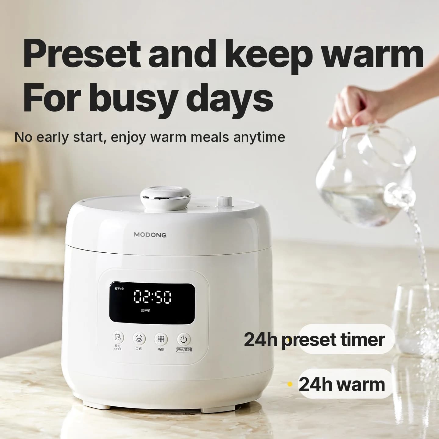 4L elektrisk tryckkokare med keramiskt innerkärl, 800W, timer 17-24h