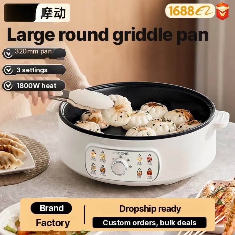 Elektrisk stekpanna med lock 1800W 3 värmelägen Non-Stick