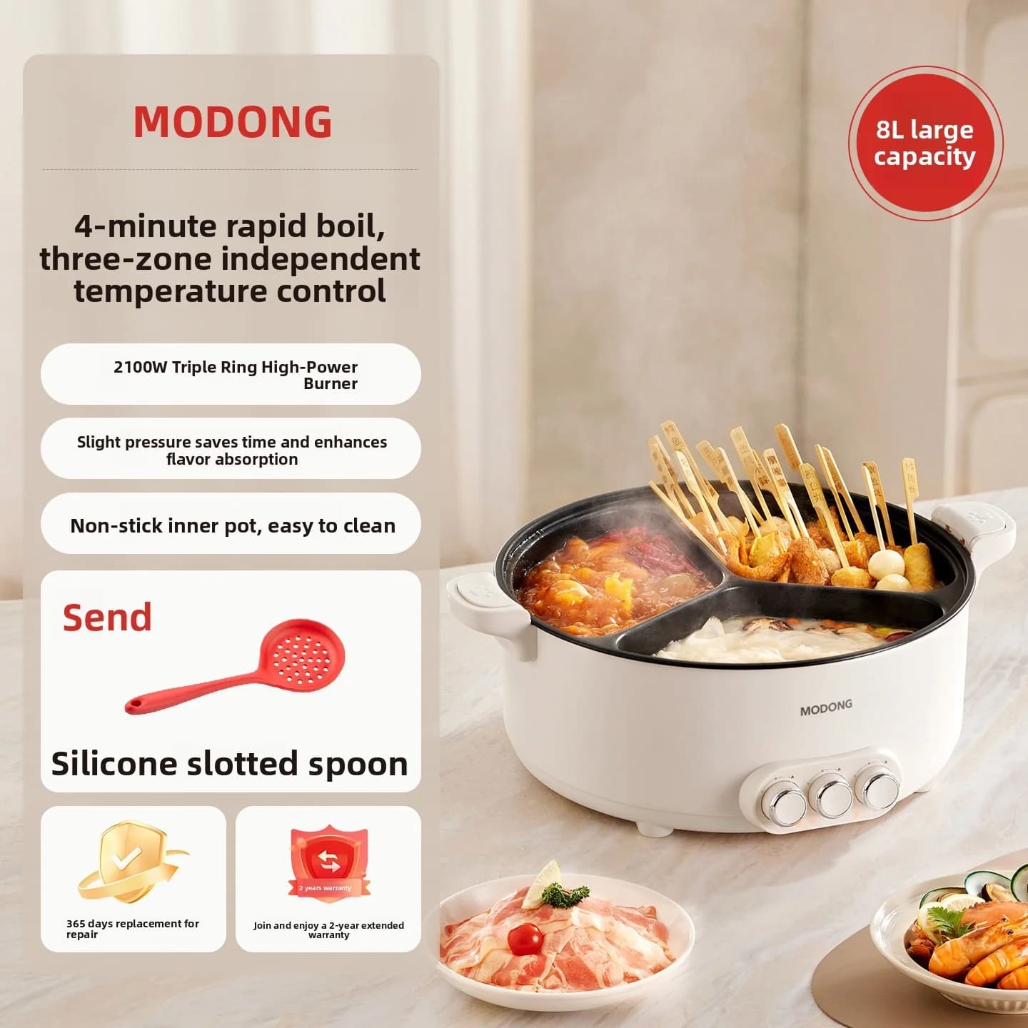 Elektrisk hot pot med avdelare, 5.6L/8L, 220V