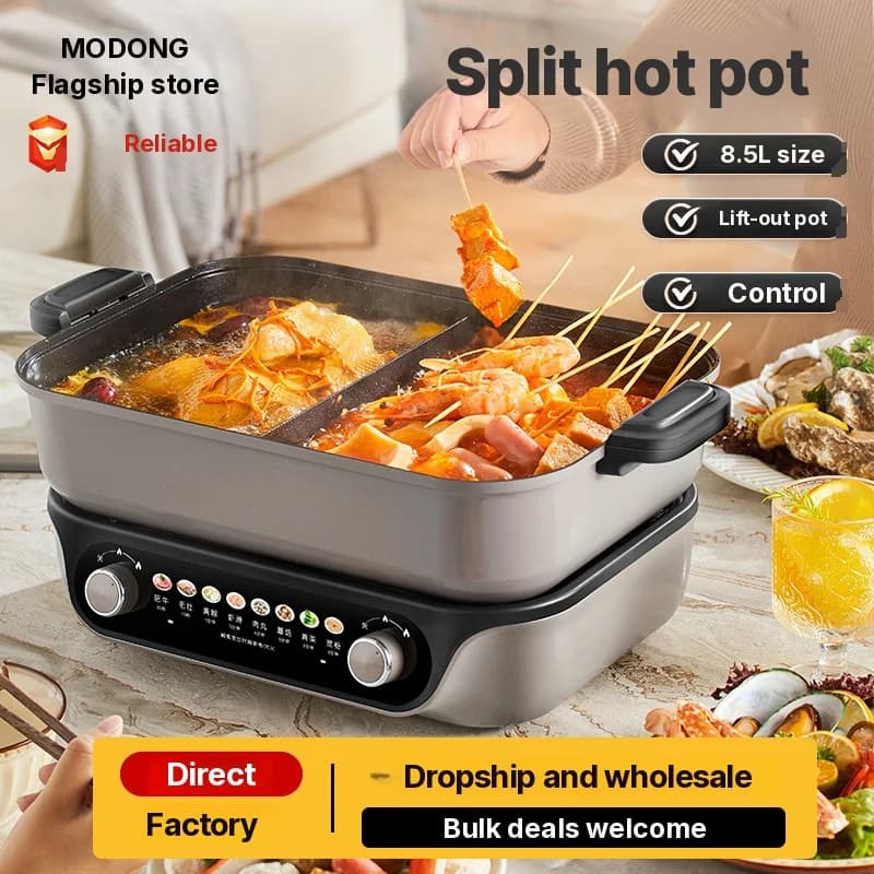 Elektrisk delad hot pot, dubbla vred, 8L, svart