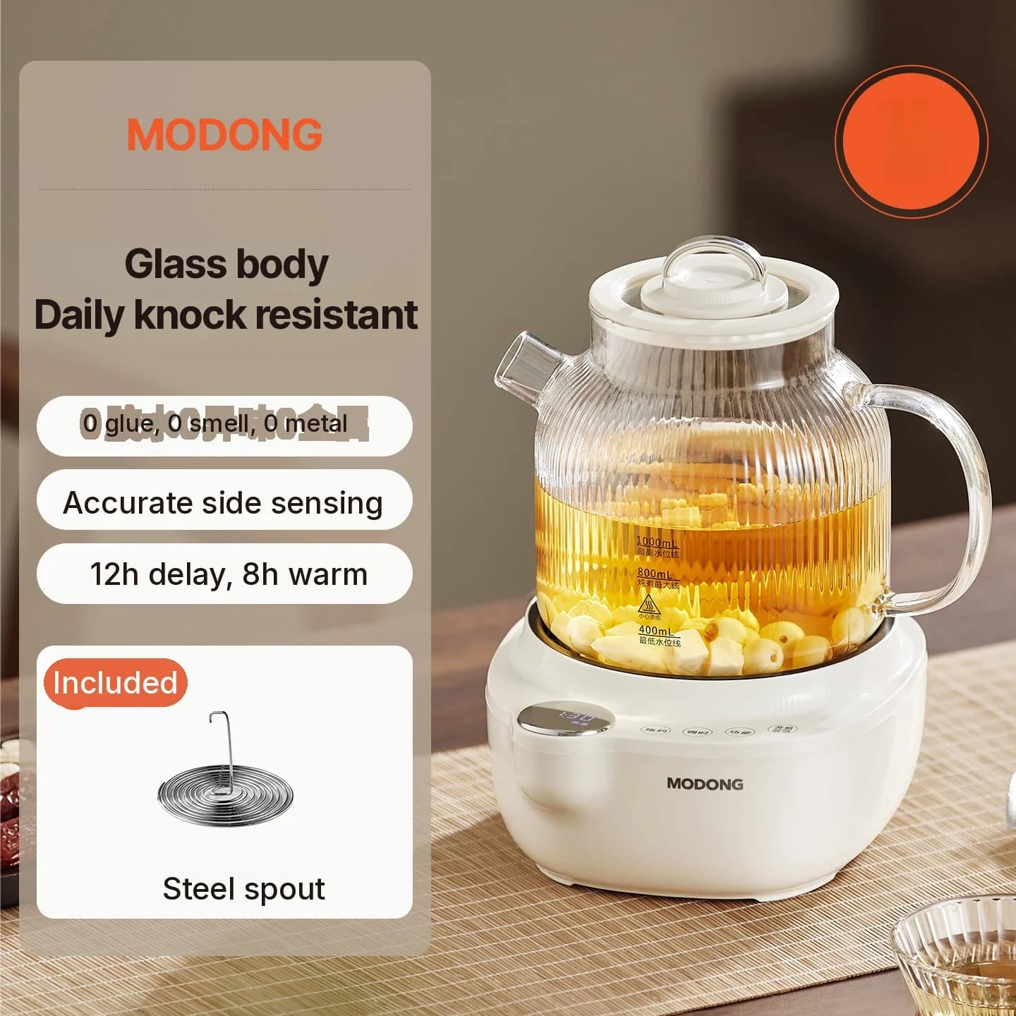 Glas elektrisk tekanna med temperaturkontroll, 1L