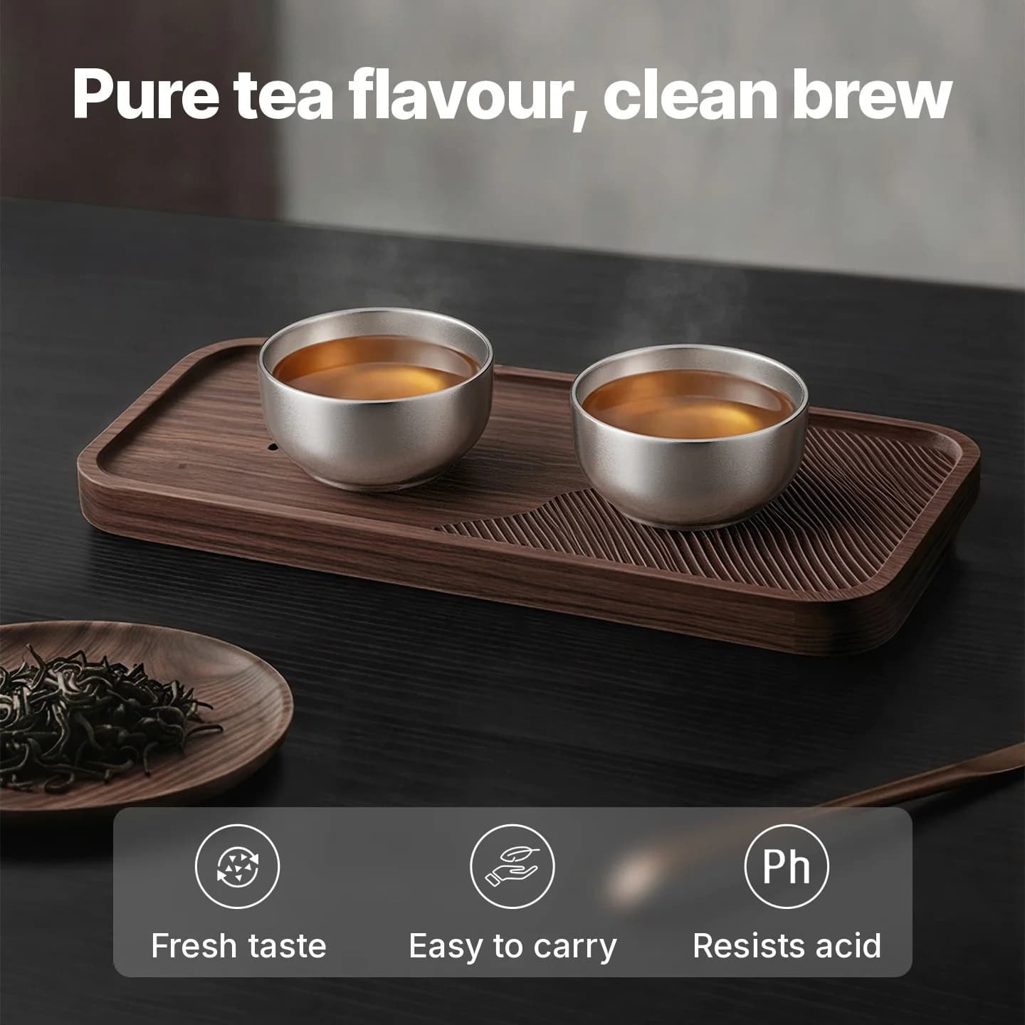 Gongfu tekoppset i ren titan 55ml handgjord, enkel finish