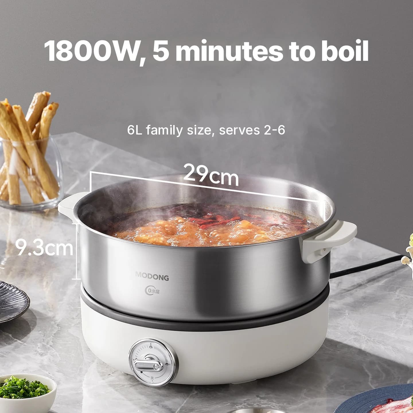 Delad elektrisk hot pot med innergryta i rostfritt stål 1500W