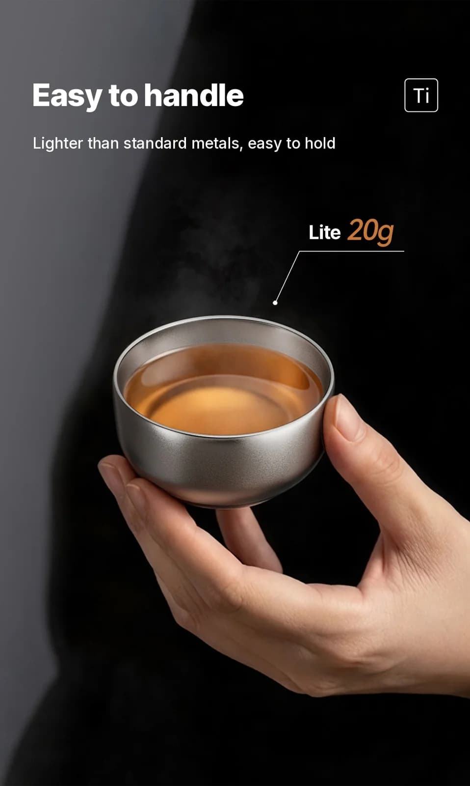 Tekoppset i ren titan 55 ml, handgjort, slät finish