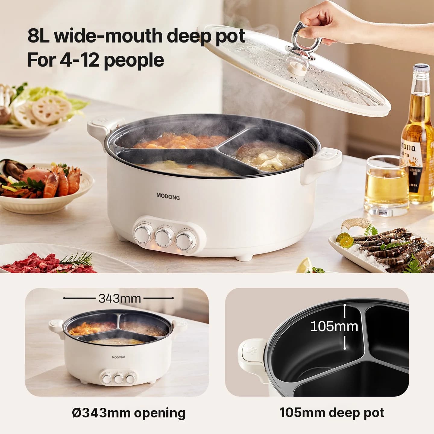 Elektrisk hot pot med avdelare, 5.6L/8L, 220V