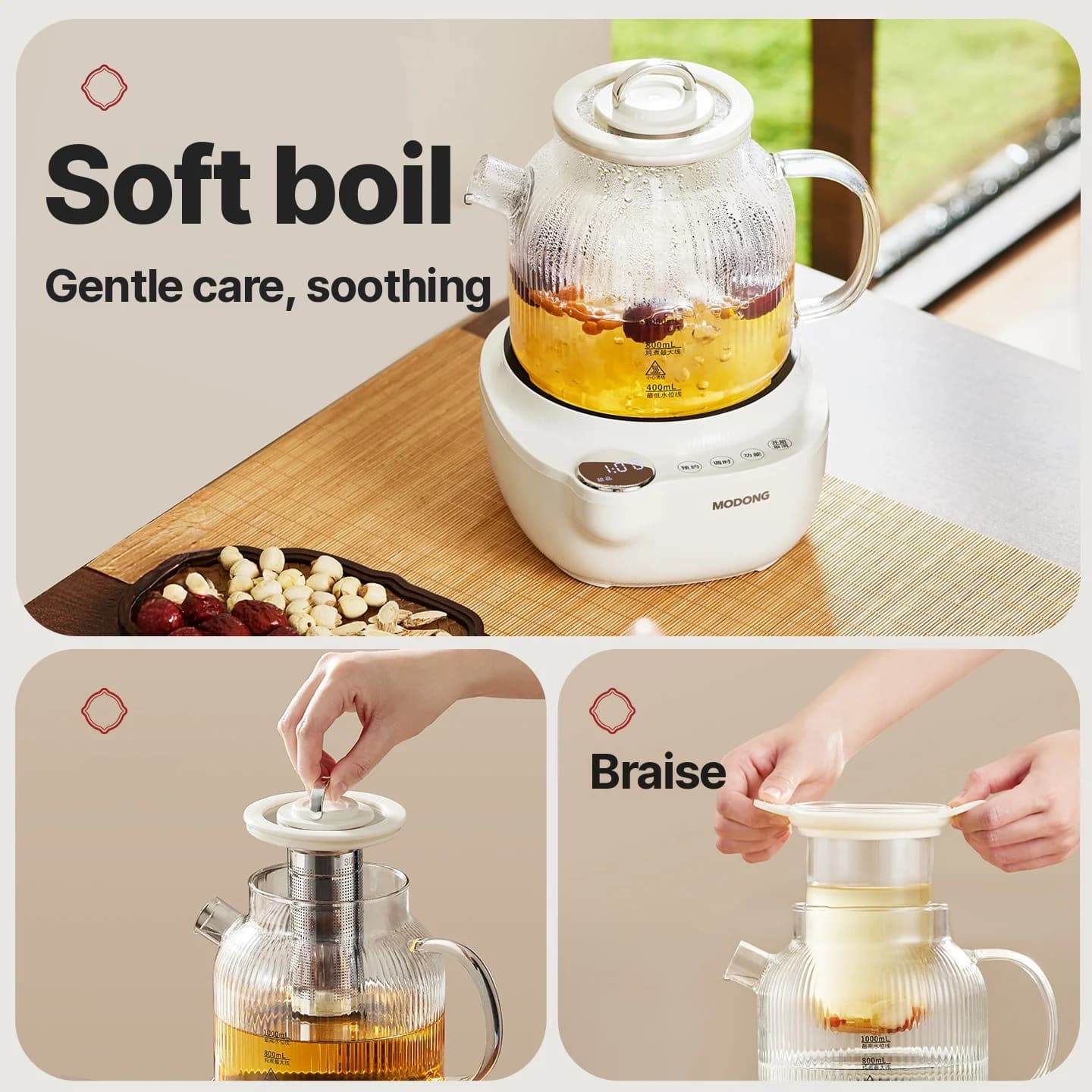 Glas elektrisk tekanna med temperaturkontroll, 1L