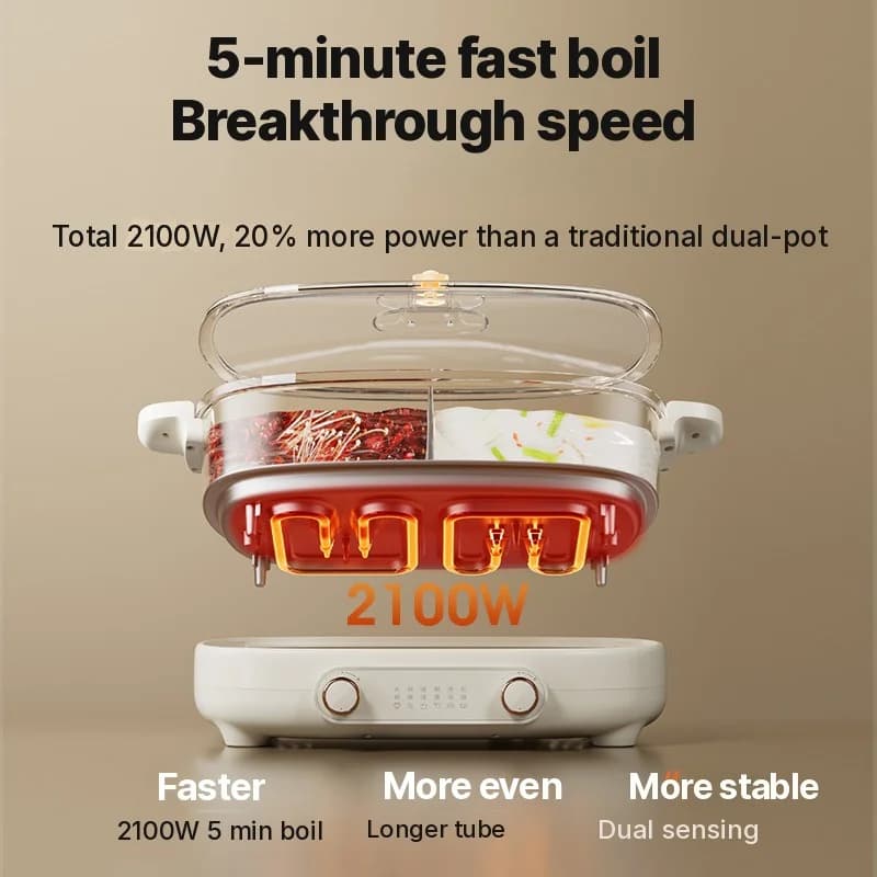 Elektrisk hot pot 7L med avdelare eller fyrfacks, 220V, delad gryta