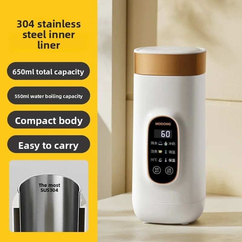 Bärbar elektrisk värmekopp 650ml med 304- eller 316-innerkärl