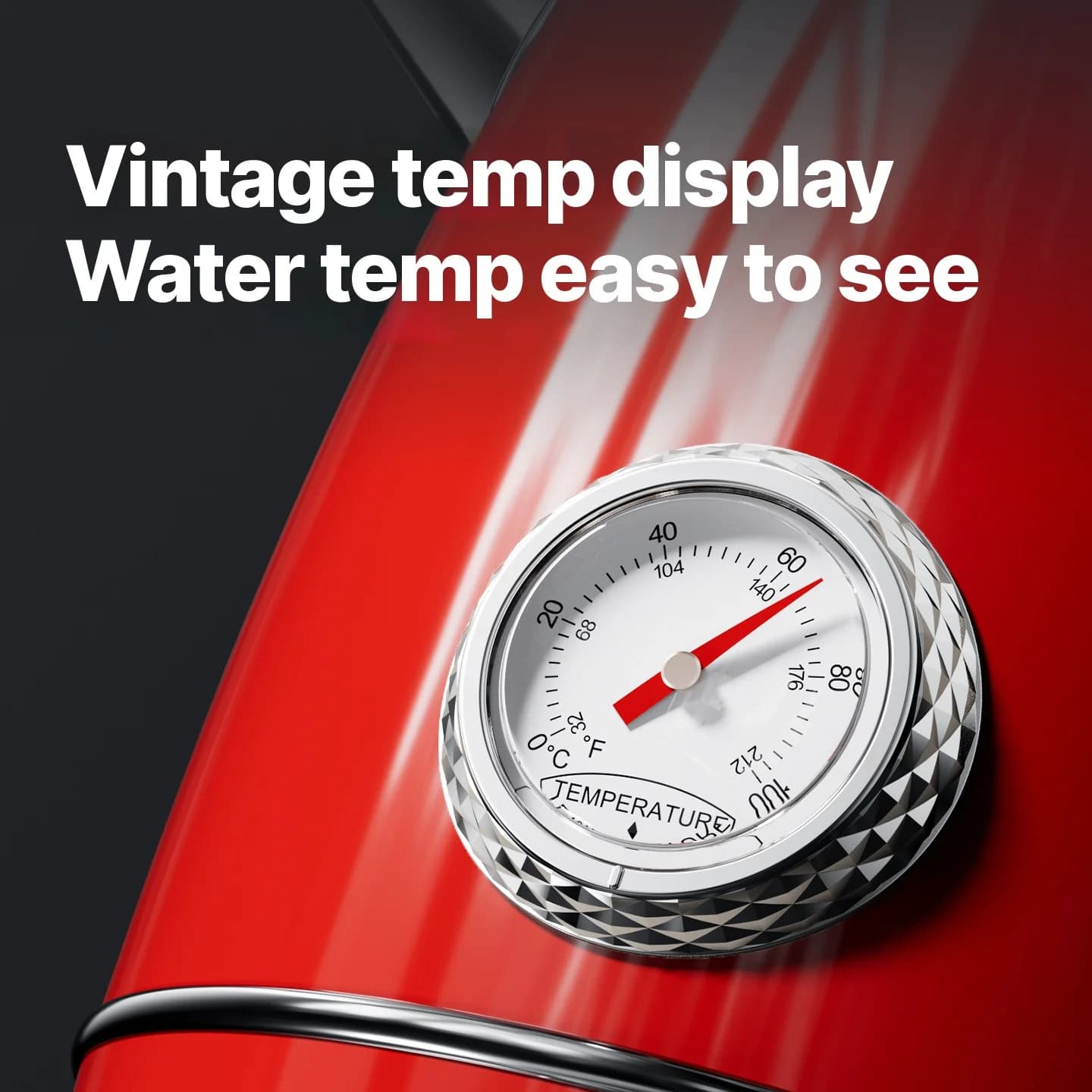 Vattenkokare i rostfritt stål med temperaturmätare 1.8L