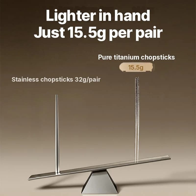 Set med 5 par ätpinnar i rent titan, 23 cm, spegelpolerade