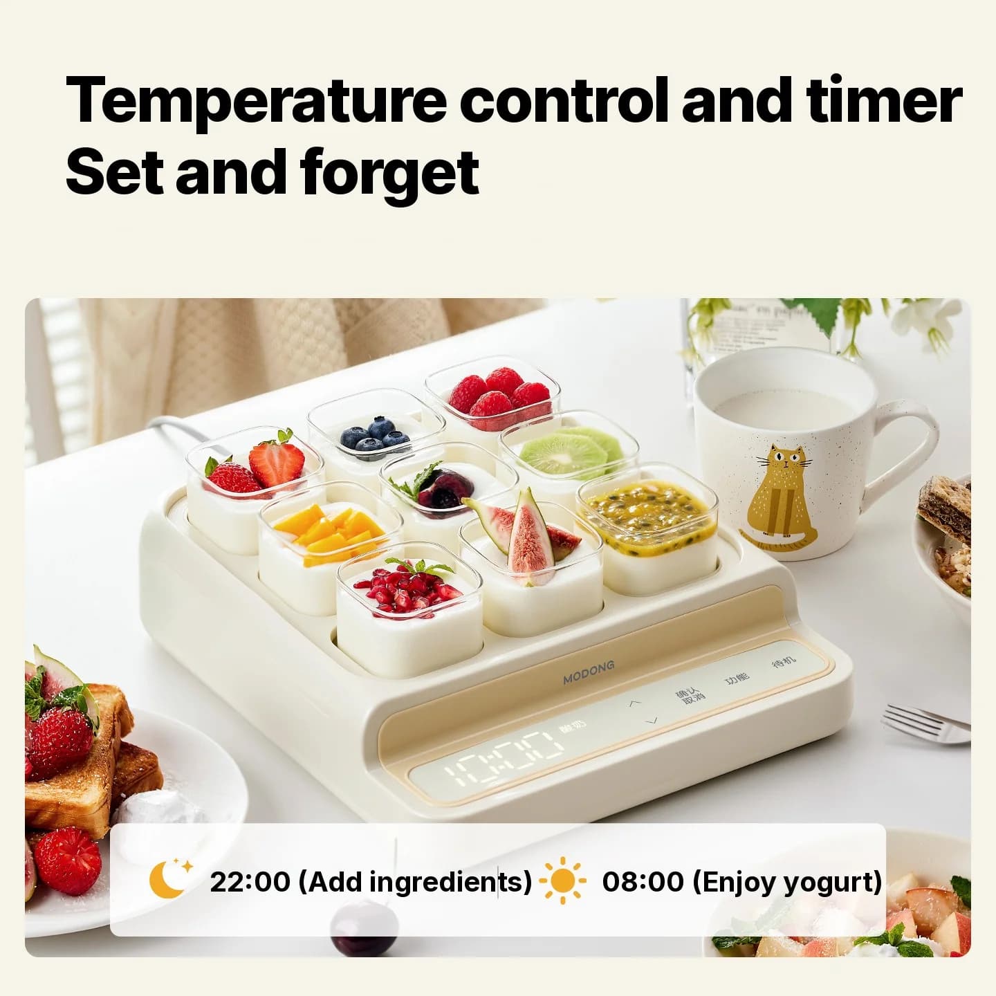Yoghurtmaskin för 9 koppar med glasinsats och timer