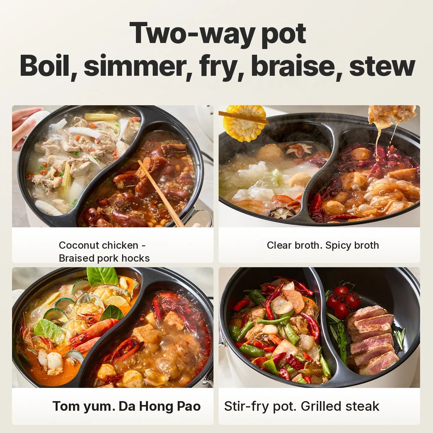 6L elektrisk hot pot med dubbla zoner och oberoende temperaturkontroll