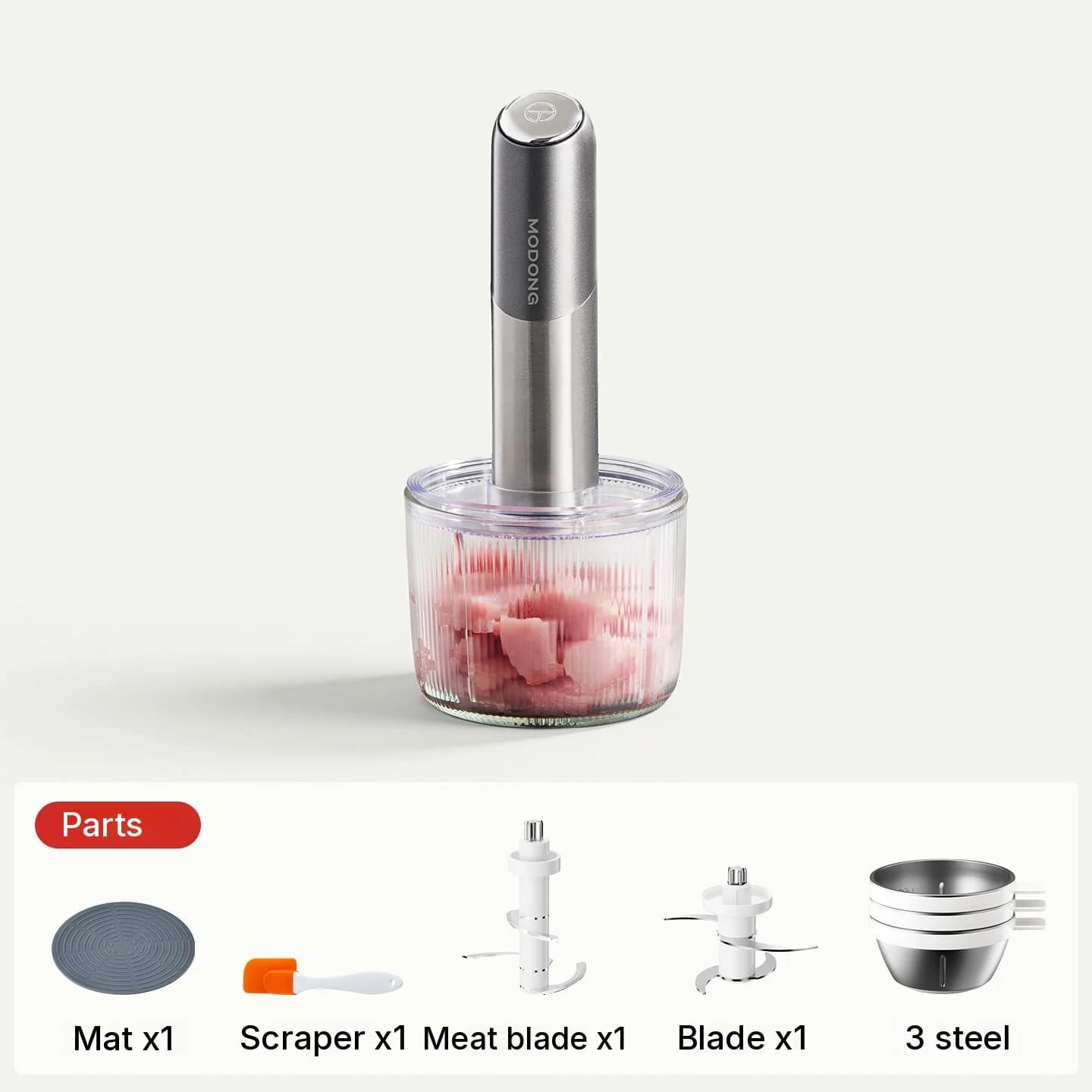 Portabel elektrisk matberedare med glasskål