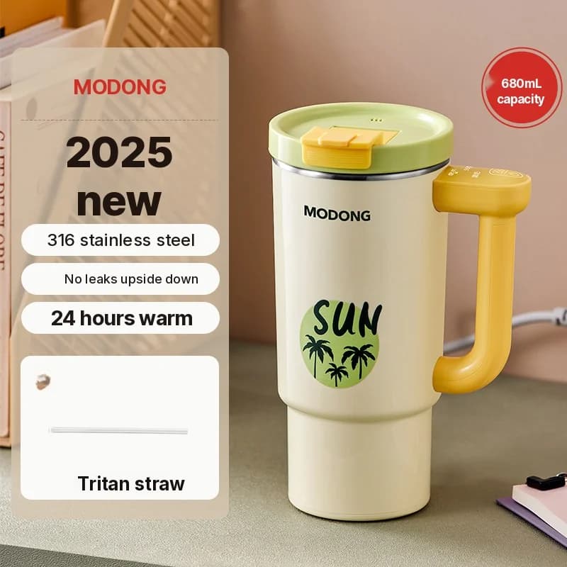 Bärbar elektrisk värmekopp med 680ml innerdel i rostfritt stål