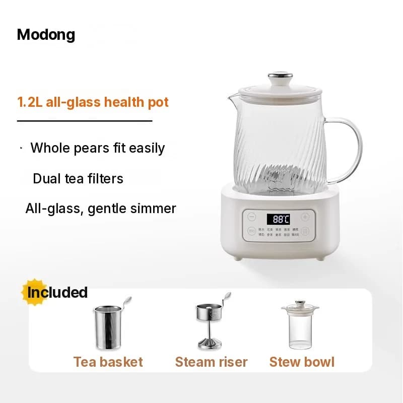 Glas elektrisk hälsokanna 1-1,5L med touchkontroll för te
