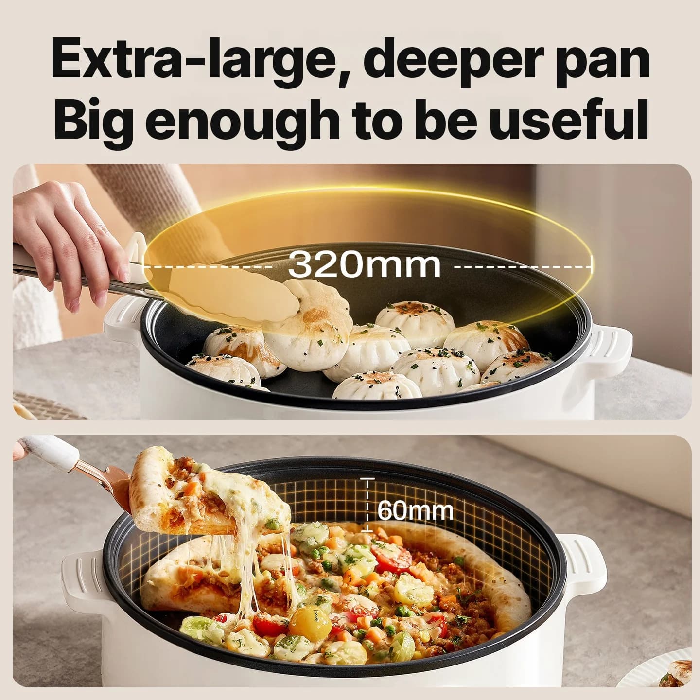 Elektrisk stekpanna med lock 1800W 3 värmelägen Non-Stick