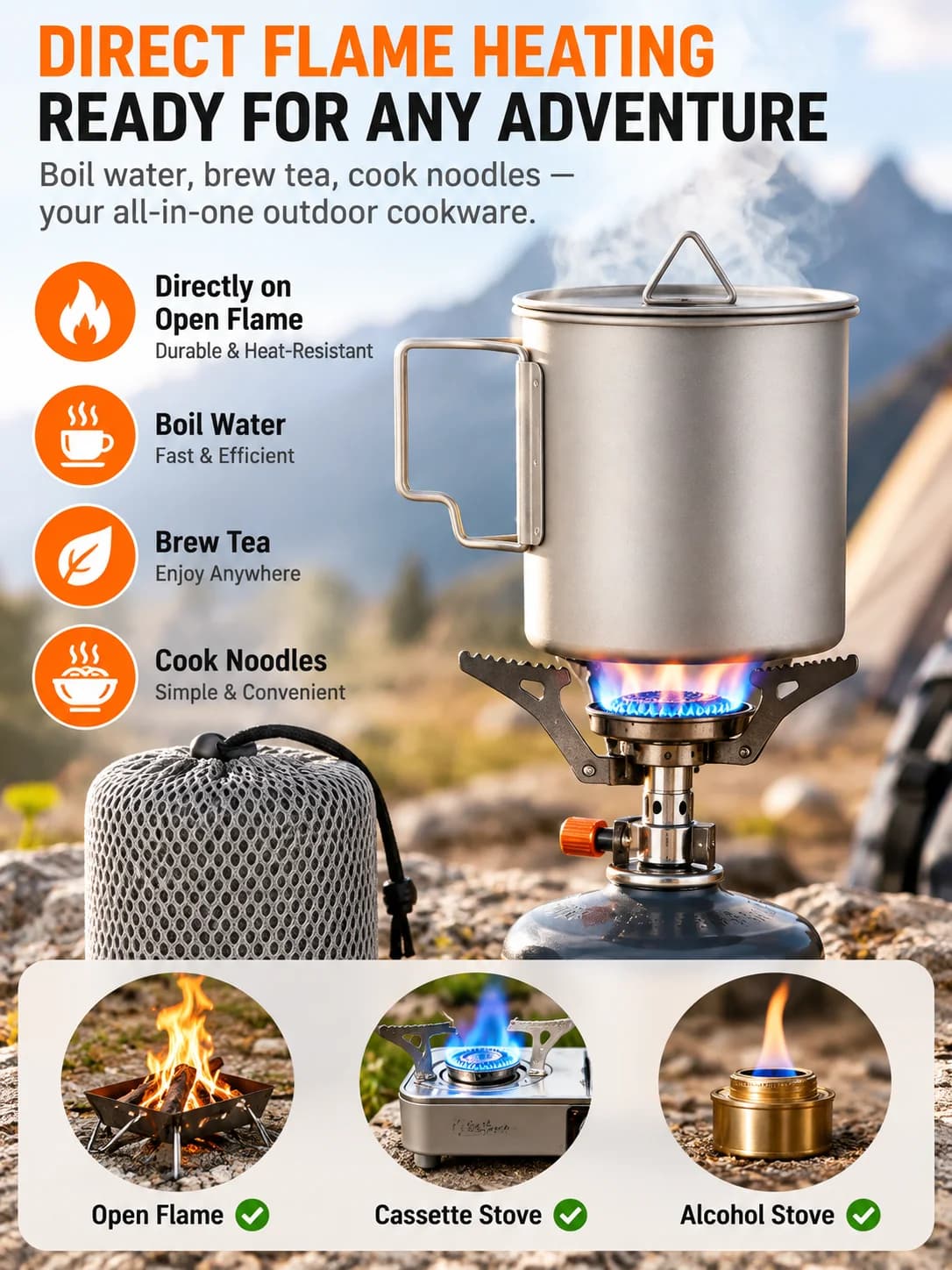 Hopfällbar campingmugg i ren titan