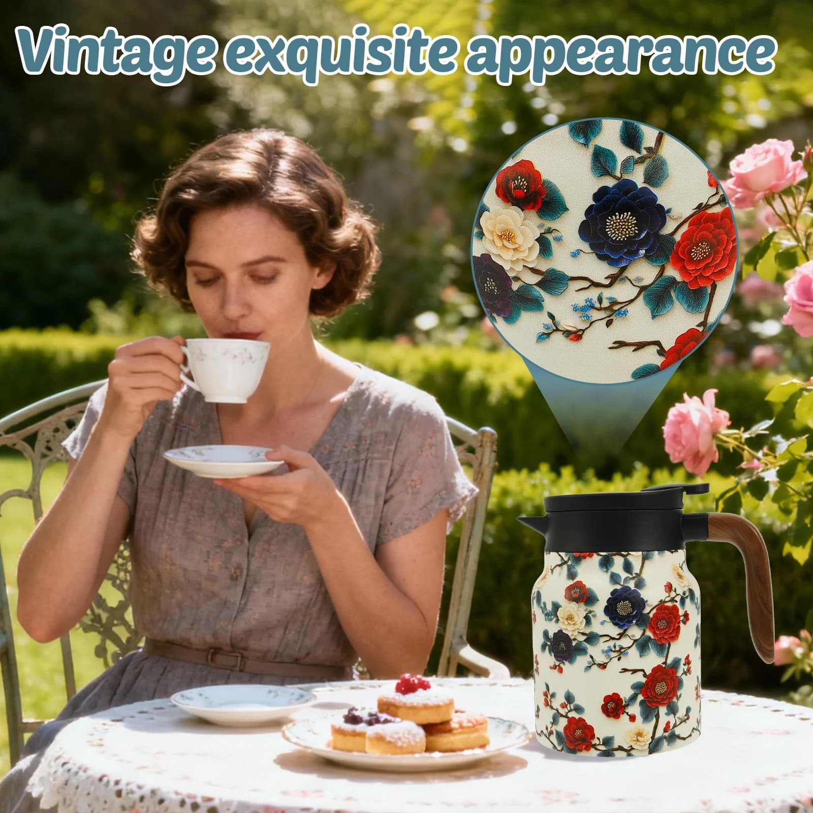 Vintage blommigt tekokarset