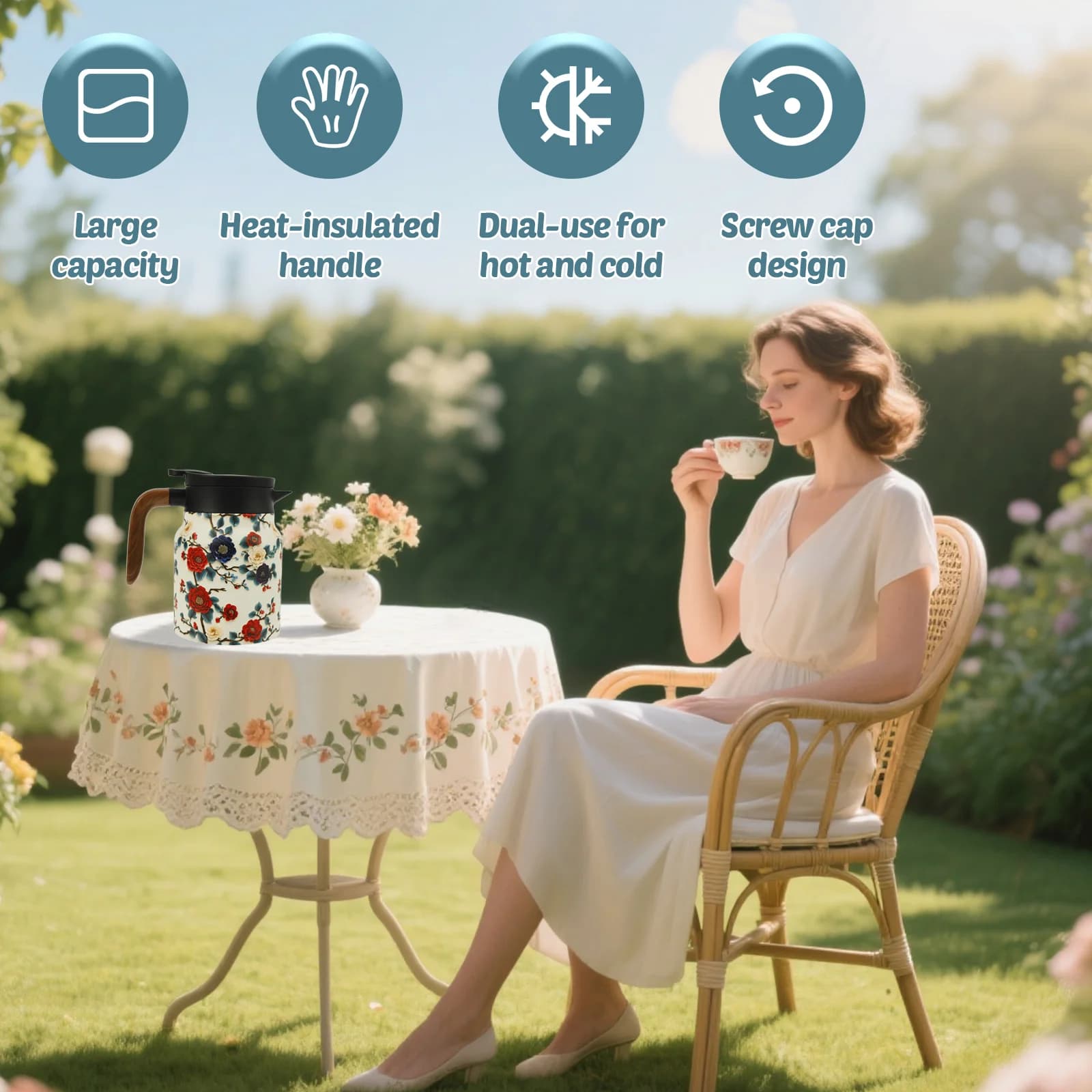 Vintage blommigt tekokarset