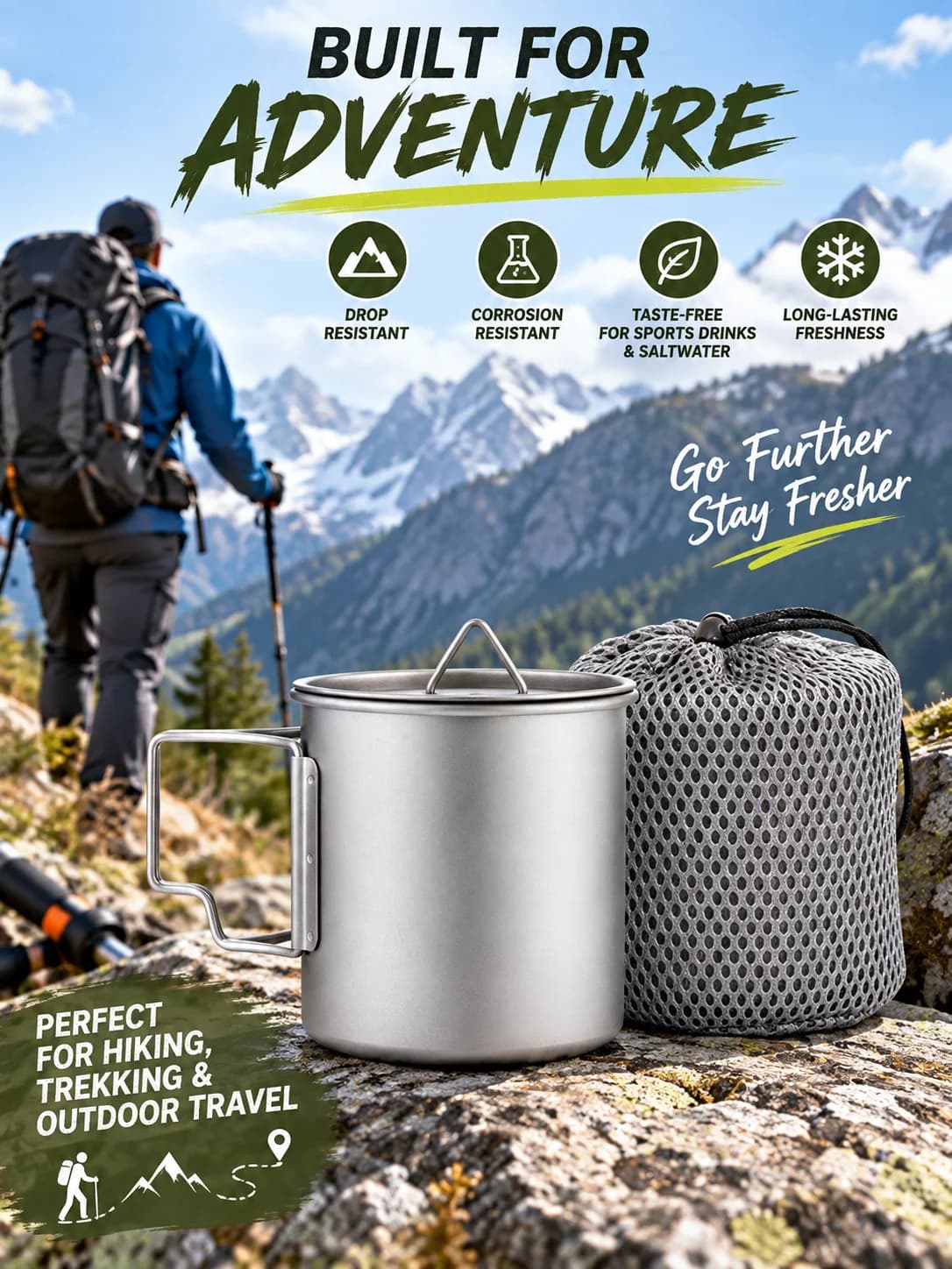 Hopfällbar campingmugg i ren titan